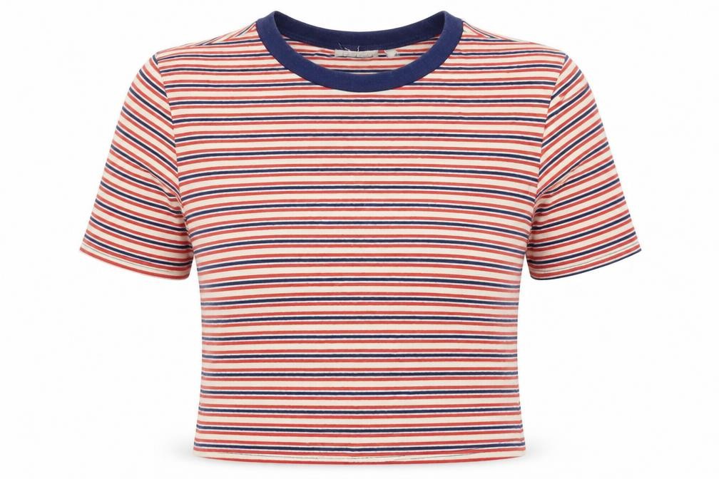Cooperative Womens White Striped  Cropped T-Shirt Size S