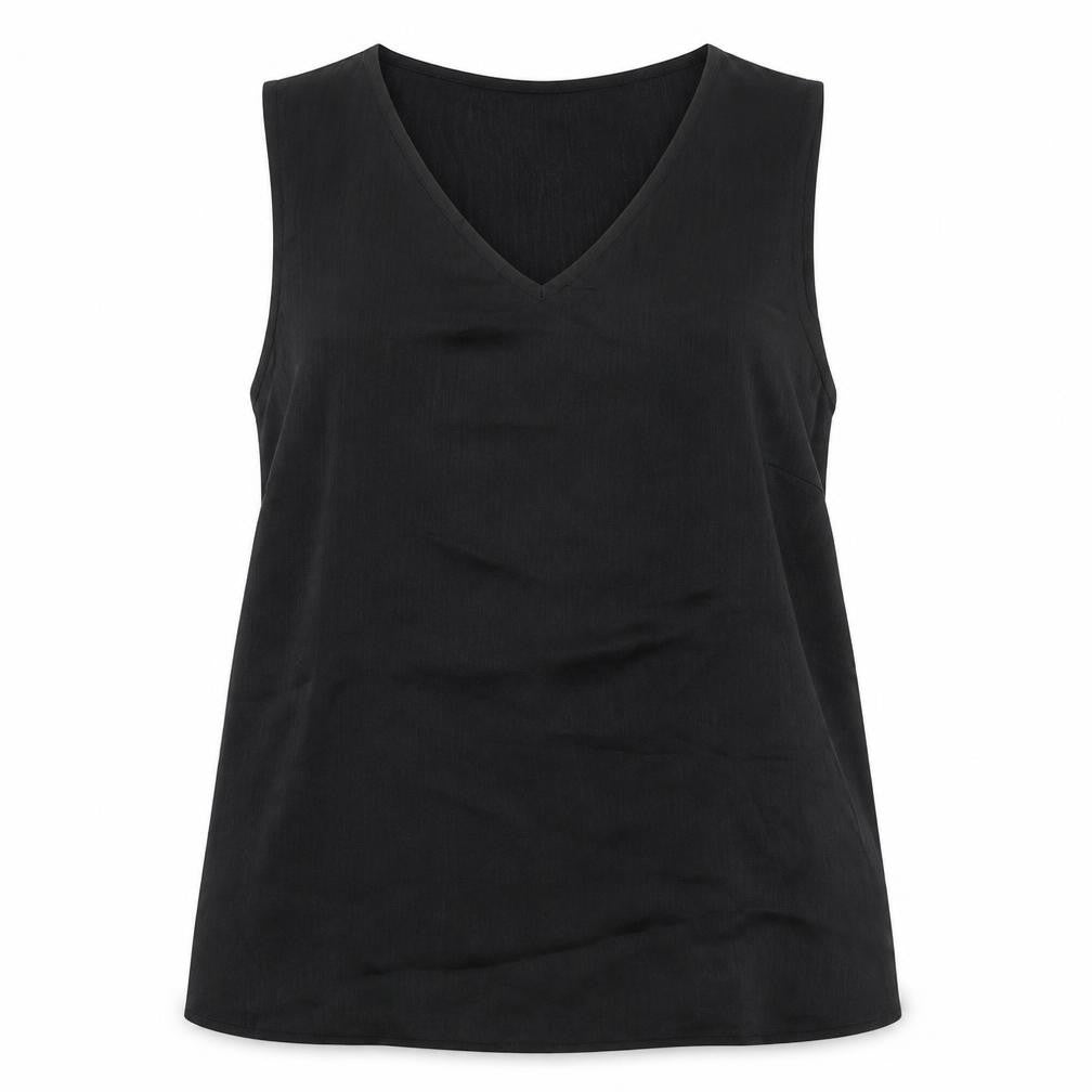 Front view of Julipa women’s black basic tank, size UK 16