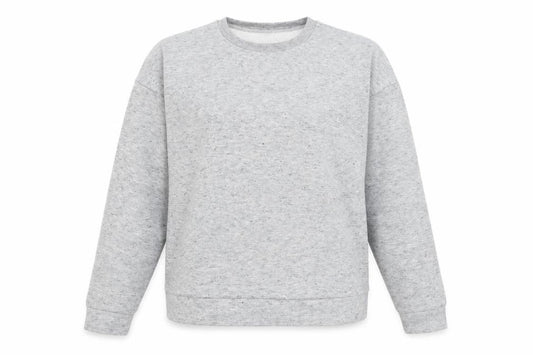 Front view of ASOS women’s grey pullover sweatshirt, size UK 6