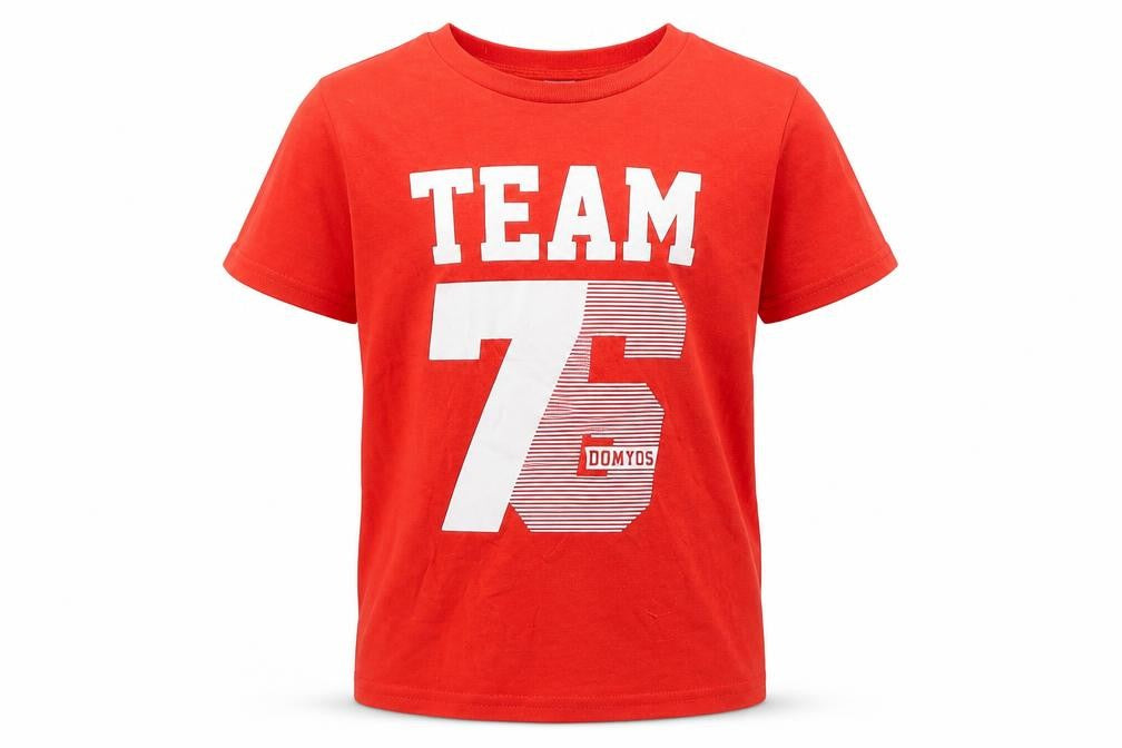 Front view of Decathlon boys’ orange basic t-shirt, size 5, years