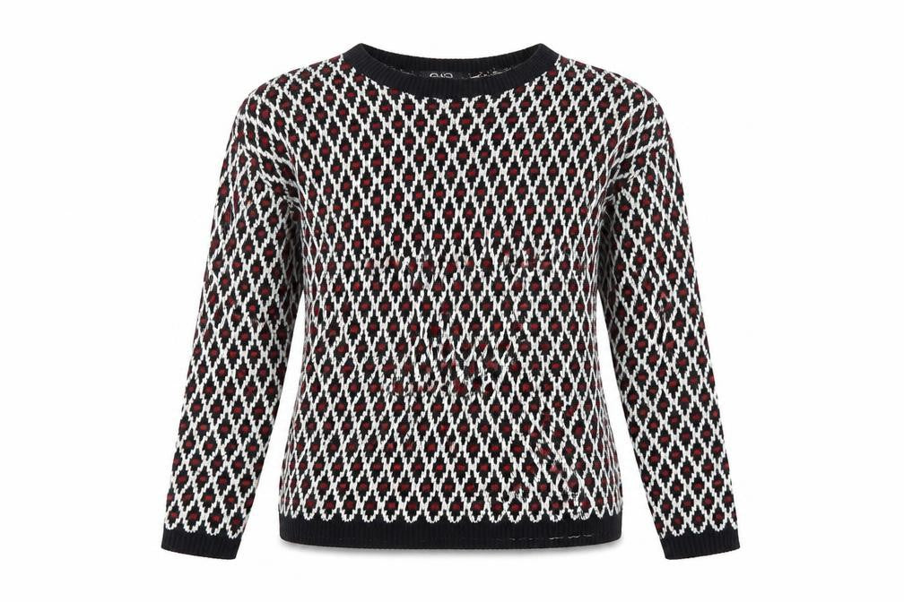Front view of Q-10 women’s multicoloured argyle/diamond jumper, size L