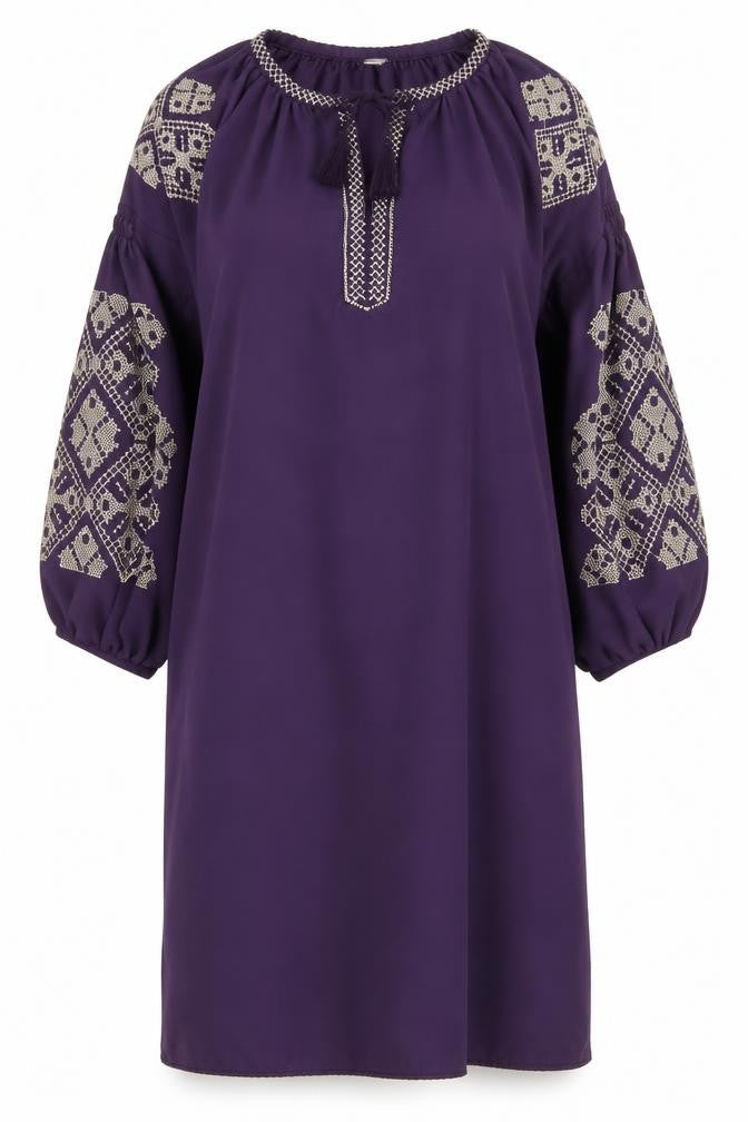 Front view of Jasmina Paris women’s purple shift, size M