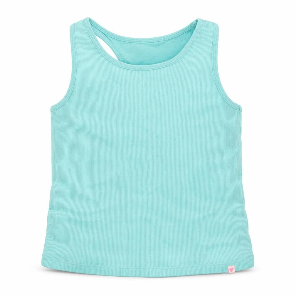 Front view of Matalan girls’ blue basic tank, size 7, years