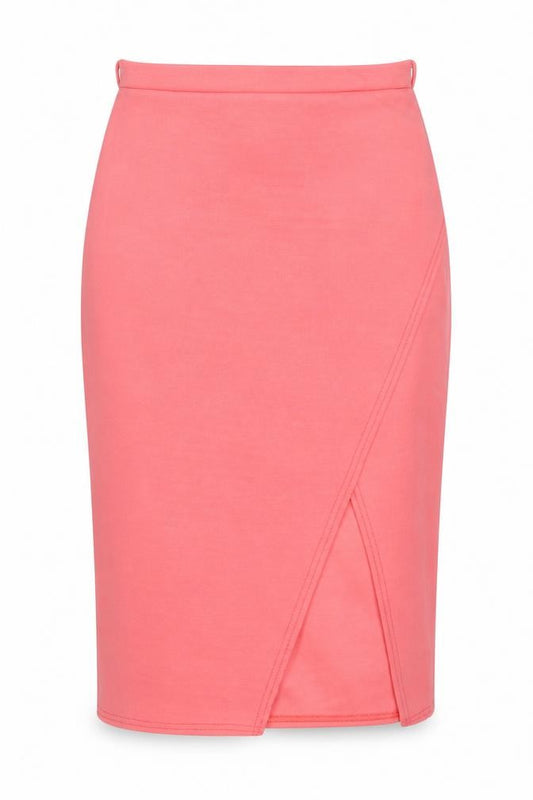 Front view of Pink Boutique women’s pink wrap skirt, size UK 10