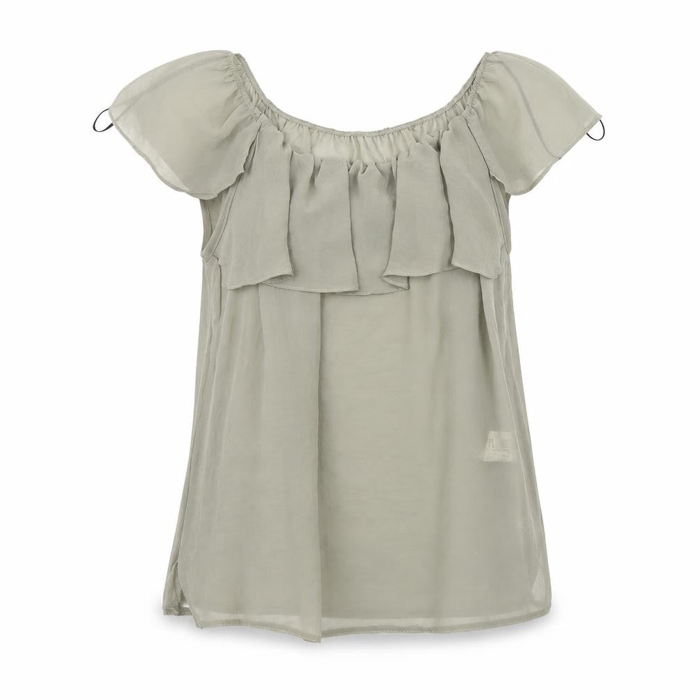 Front view of K&D women’s green basic blouse, size UK 10