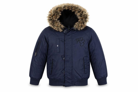 Front view of Ripstop. boys’ blue anorak jacket, size XS