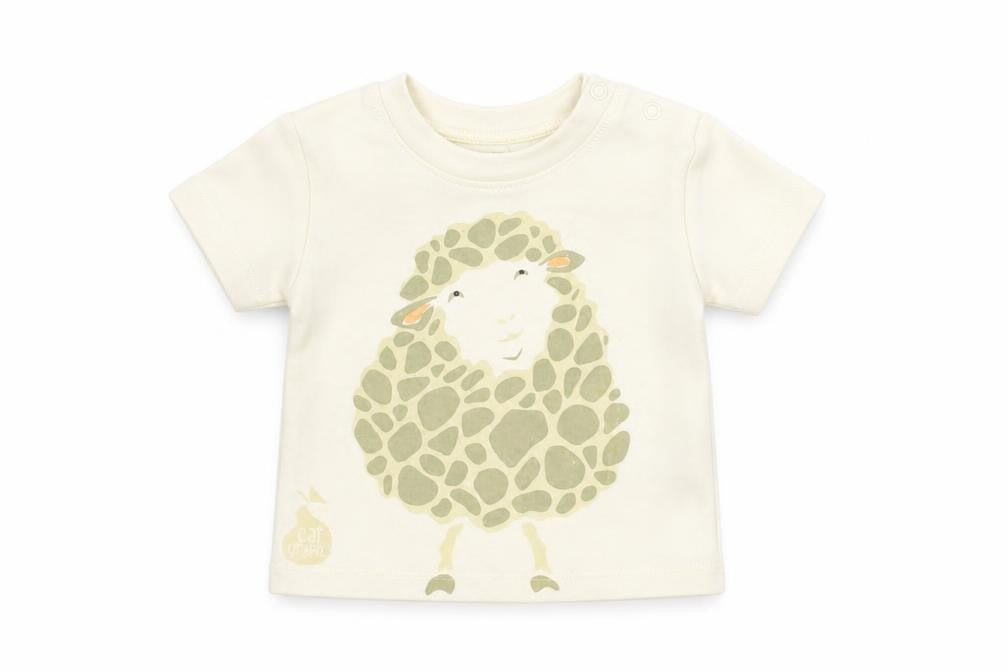 Front view of Babt Bugz Baby Beige Basic T-Shirt, size 3-6, Months - Sheep