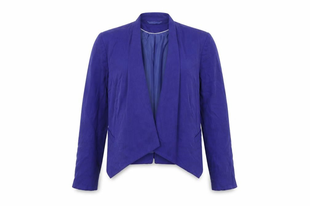 Front view of Marks & Spencer women’s blue jacket blazer, size UK 14