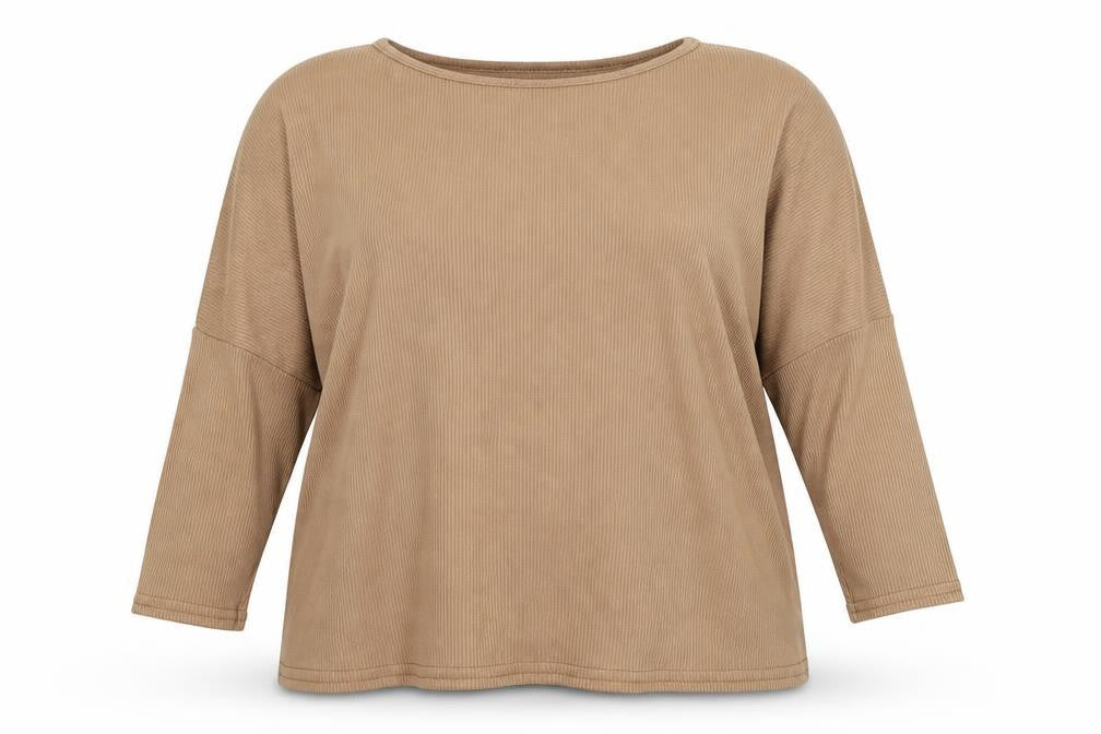 Front view of Boohoo women’s brown basic t-shirt, size UK 4