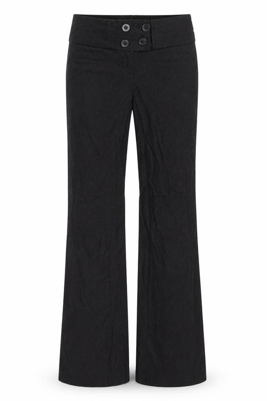 Front view of Dynamite women’s black dress pants trousers, size UK 26, in, 32-inch leg