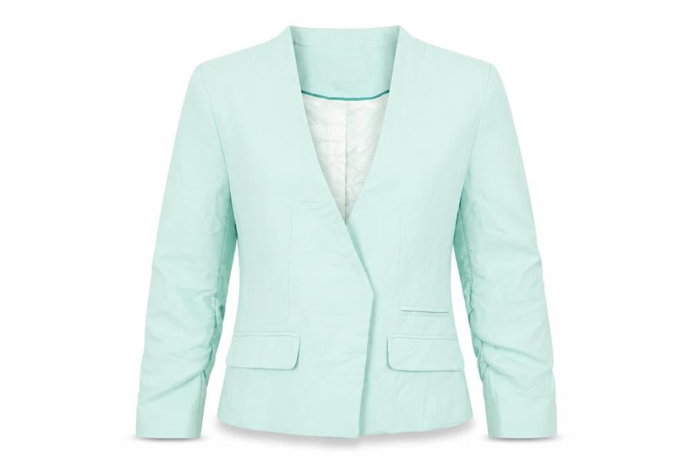 Front view of H&M women’s green jacket, size UK 6