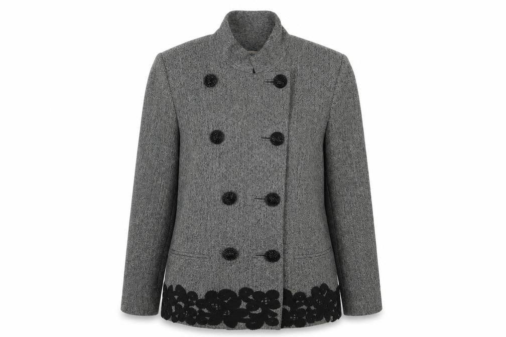 Front view of Helen Sykes women’s grey jacket, size M