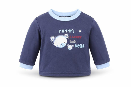 Front view of George boys’ blue jumper, size 3-6, months