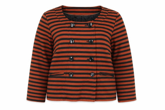 Front view of M&Co women’s multicoloured striped jacket coatigan, size UK 16