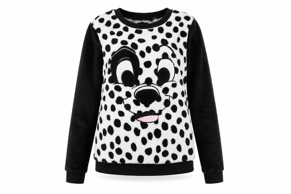 Front view of Disney women’s white polka dot jumper, size XS