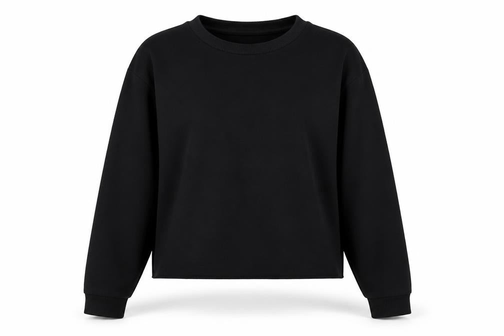 Front view of ROMWE women’s black pullover sweatshirt, size M