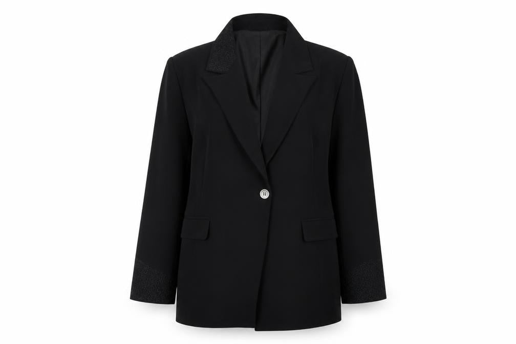 Front view of Country Casuals women’s black jacket, size UK 14