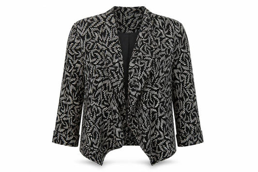 Front view of Principles women’s black geometric jacket, size UK 8
