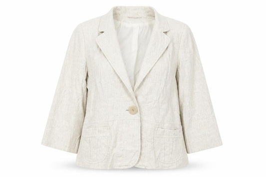 Front view of J Taylor women’s beige jacket, size UK 16