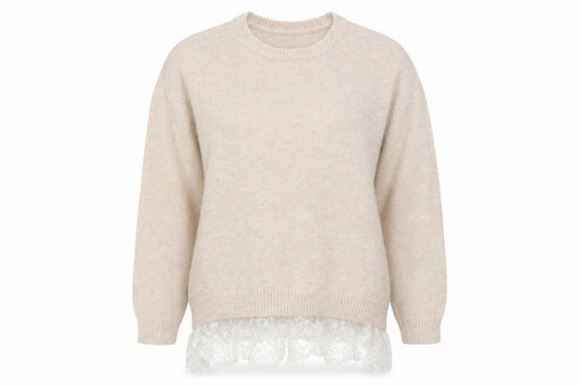 Front view of Atmosphere women’s beige floral jumper, size UK 10