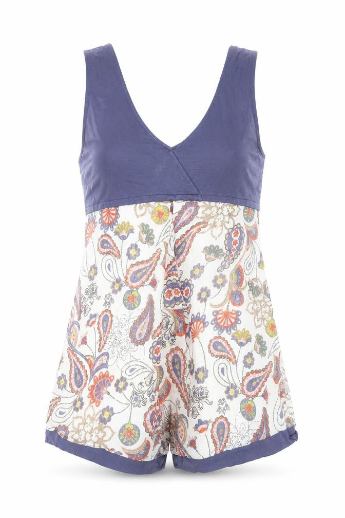Front view of La Redoute women’s blue paisley basic blouse, size UK 14