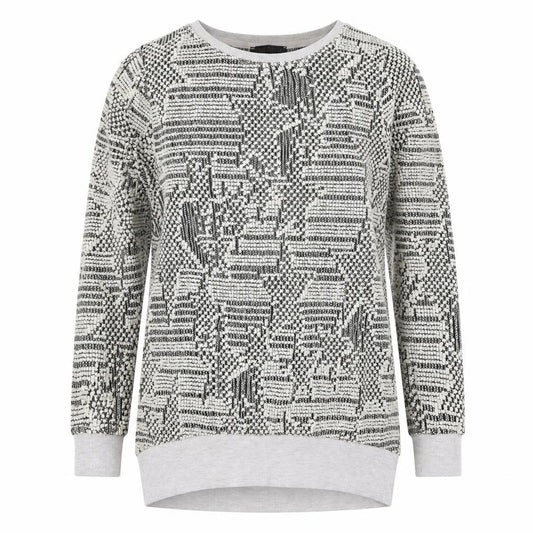 Front view of Atmosphere women’s beige geometric jumper, size UK 12