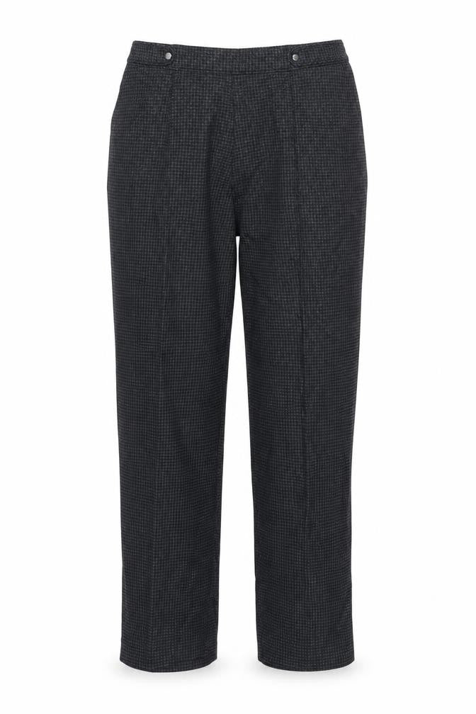 Front view of Marks & Spencer women’s black houndstooth trousers, size UK 10, 24-inch leg