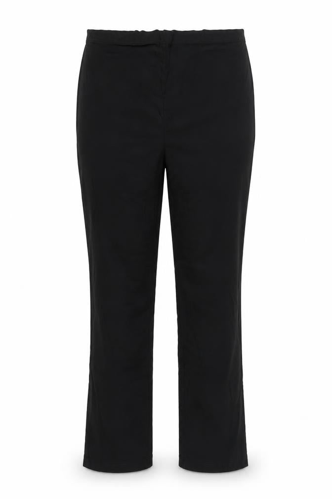 Front view of H&M women’s beige carrot trousers, size UK 14, 29-inch leg