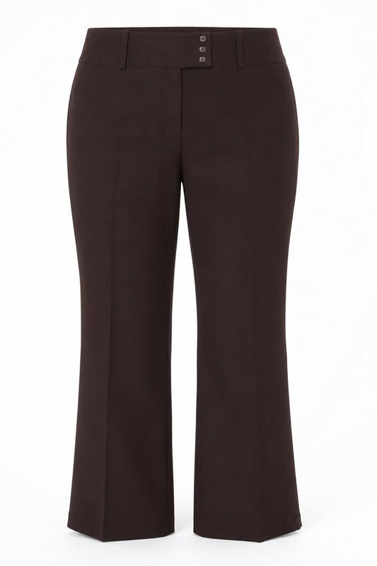 Front view of Matalan women’s brown trousers, size UK 16, 24-inch leg