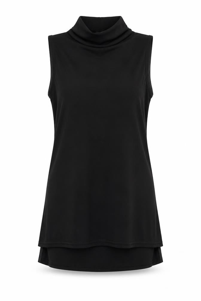 Front view of River Island women’s black tunic blouse, size UK 8