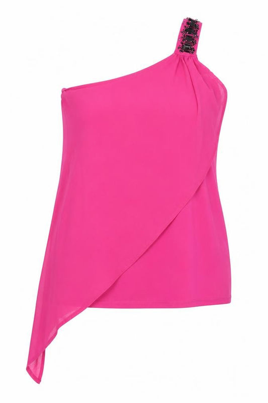 Front view of Definitions women’s pink wrap blouse, size UK 16