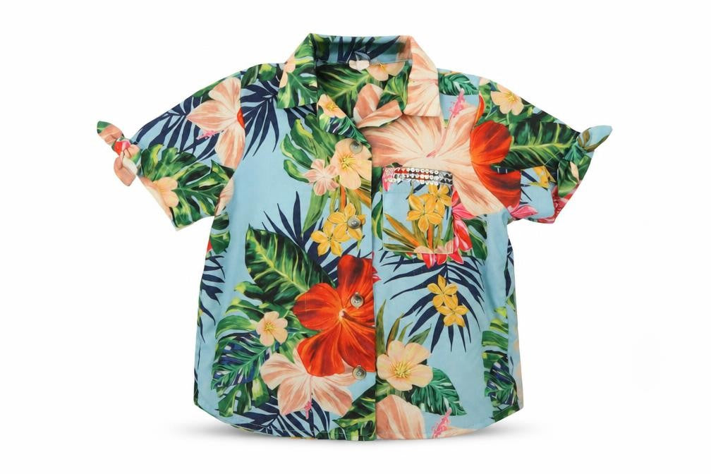 Front view of River Island girls’ multicoloured floral basic button-up, size 18-24, months