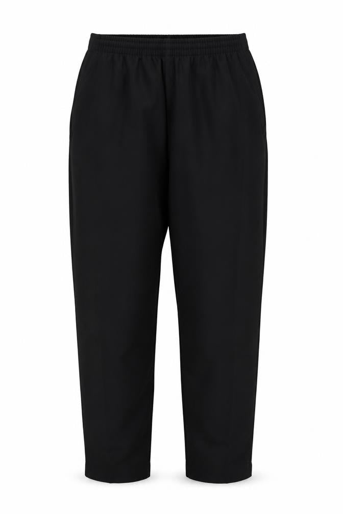 Front view of Preworn women’s black trousers, size UK 10, 24-inch leg