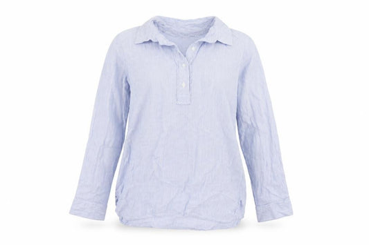 Front view of Klass women’s blue striped basic button-up, size UK 10