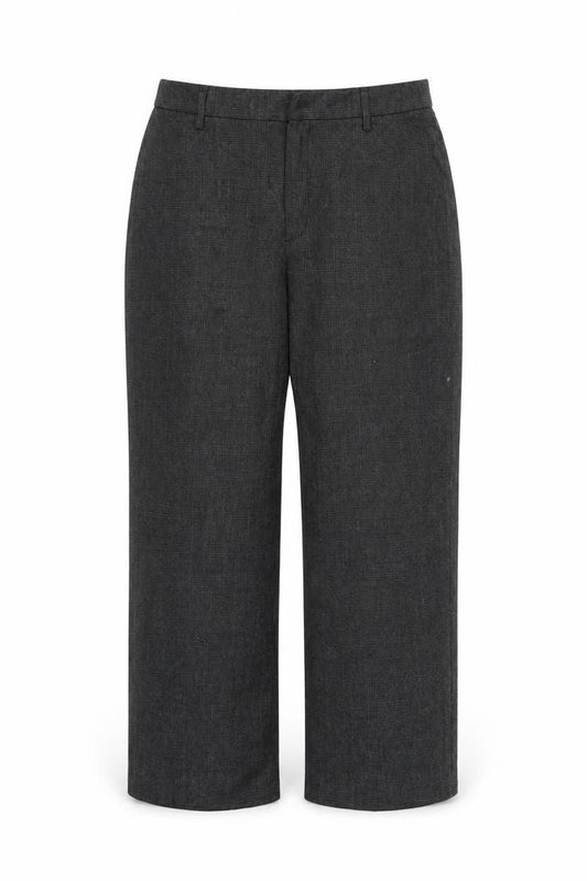 Front view of mac women’s grey check trousers, size UK 14, 26-inch leg