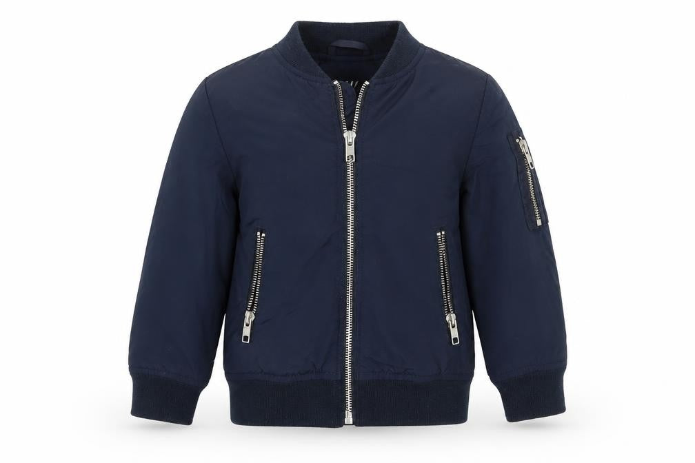 Front view of H&M girls’ blue jacket coat, size 3-4, years