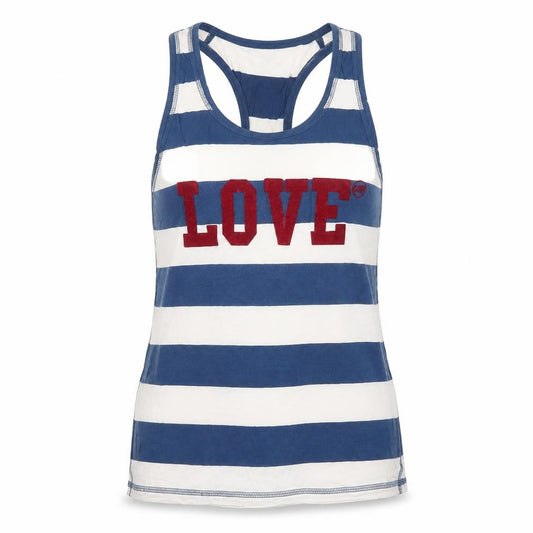 Front view of Next women’s blue striped basic tank, size UK 8