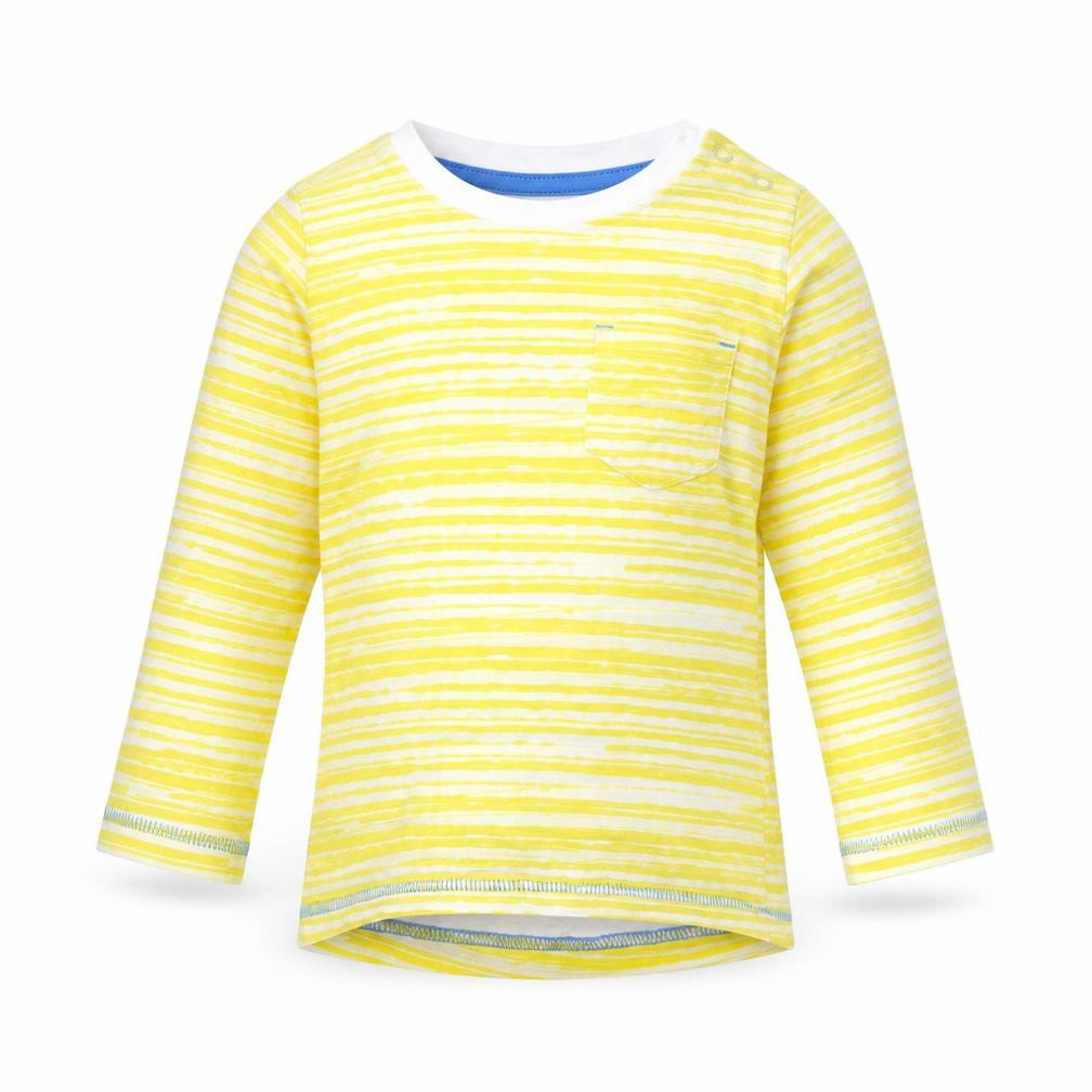 Front view of Mothercare Baby Yellow Striped Basic T-Shirt, size 9-12, Months