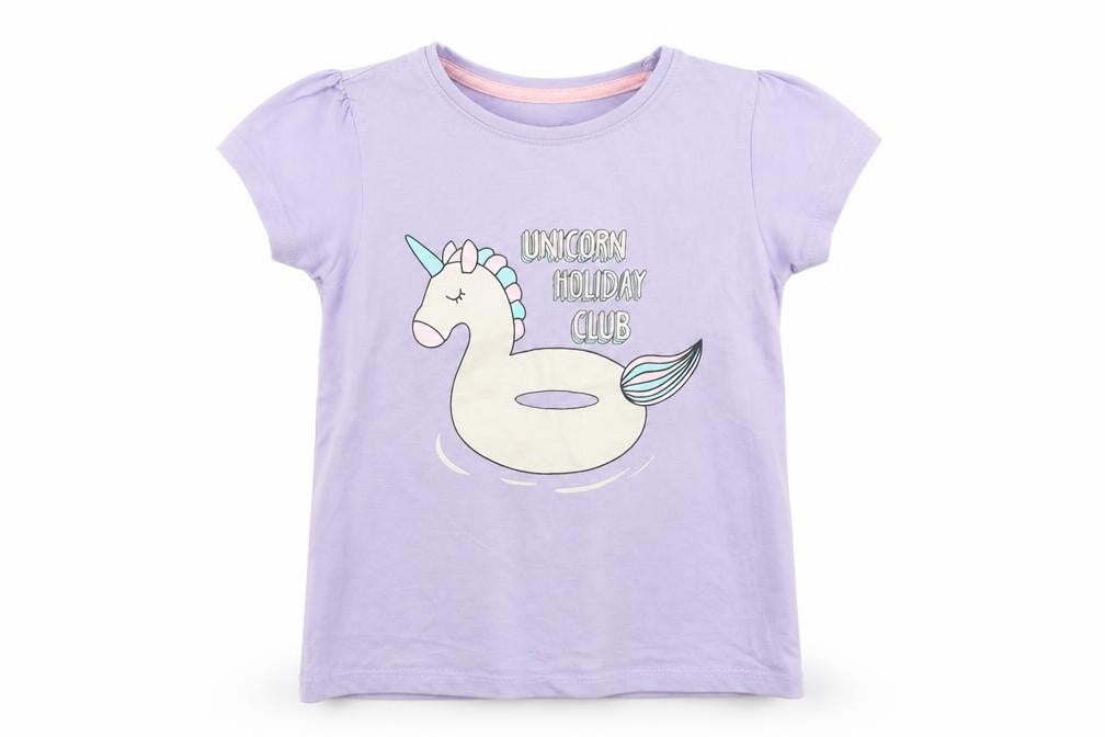 Front view of Primark girls’ purple basic t-shirt, size 24, months - unicorn