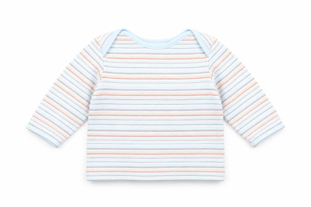 Front view of Marks & Spencer boys’ blue striped basic t-shirt, size 0-3, months