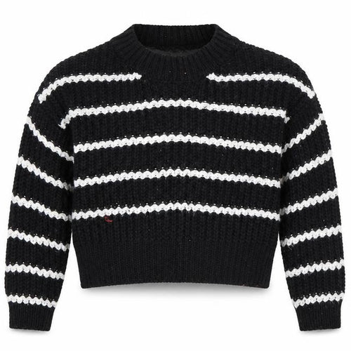 915 Generation Girls Black Striped  Pullover Jumper Size 9 Years  - Cropped