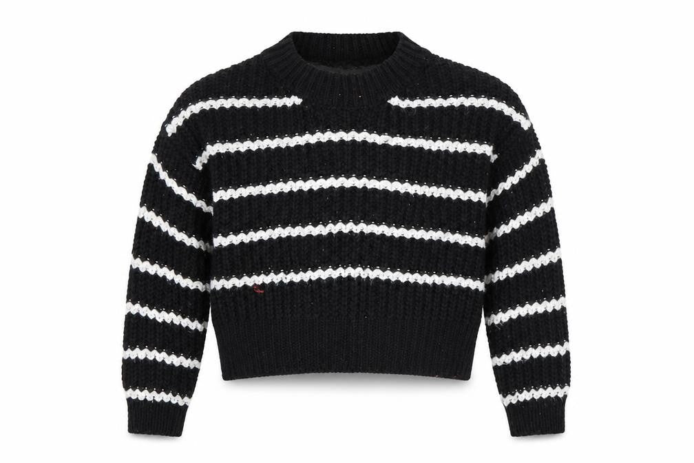 915 Generation Girls Black Striped  Pullover Jumper Size 9 Years  - Cropped