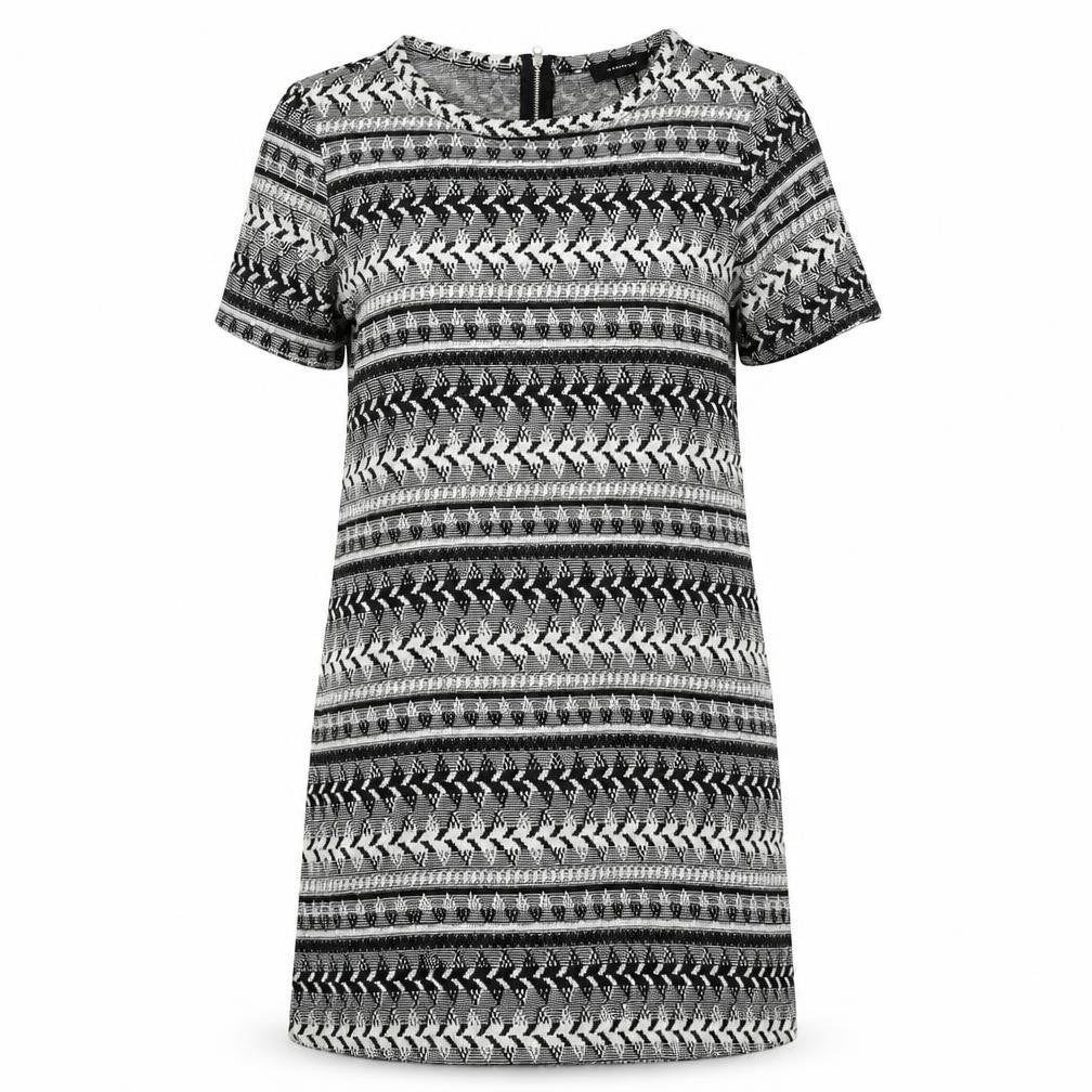 Front view of Atmosphere women’s black geometric sheath, size UK 8