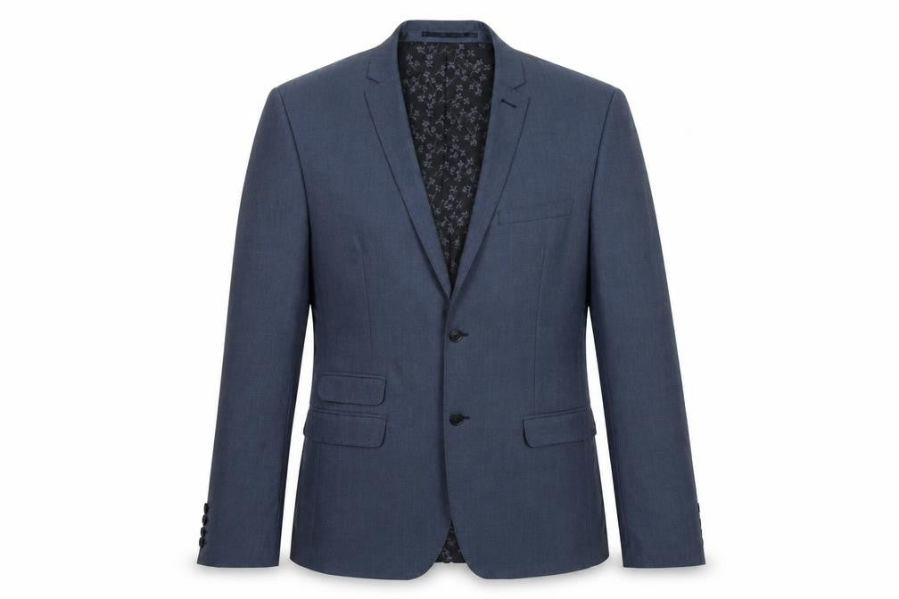 Front view of limehaus men’s blue jacket blazer, size 38
