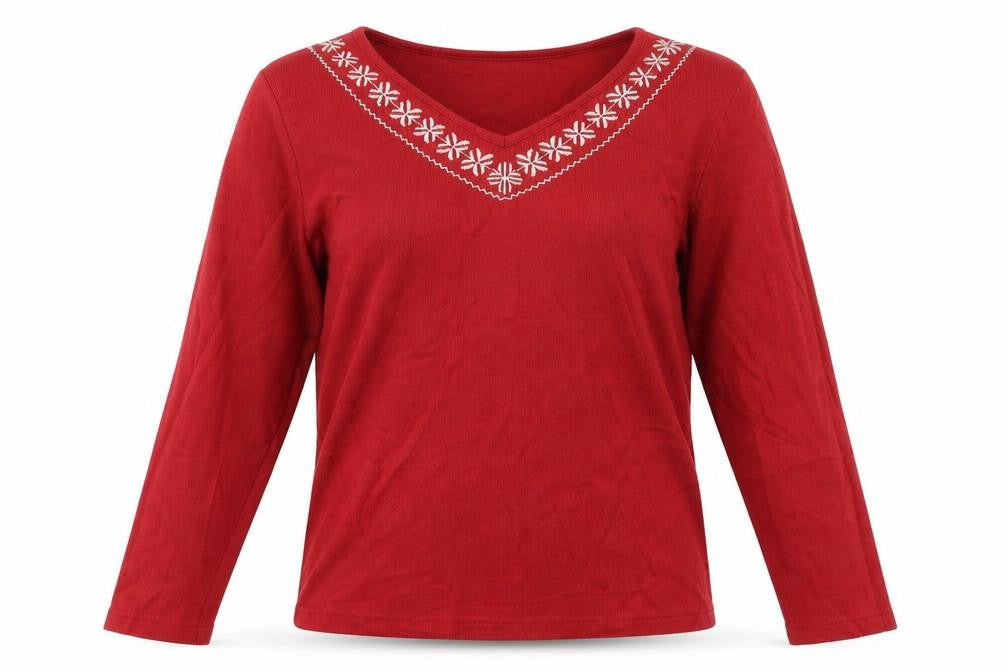 BM Womens Red Floral  Pullover Jumper Size M