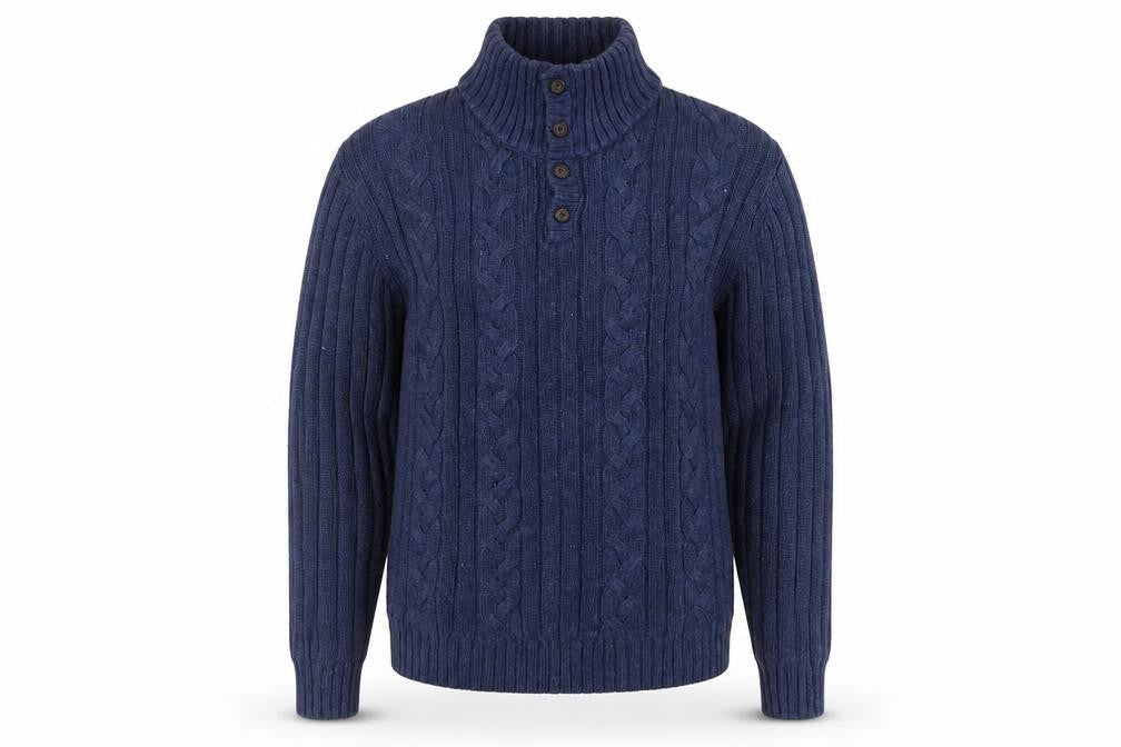 Front view of DORCE men’s blue jumper, size L