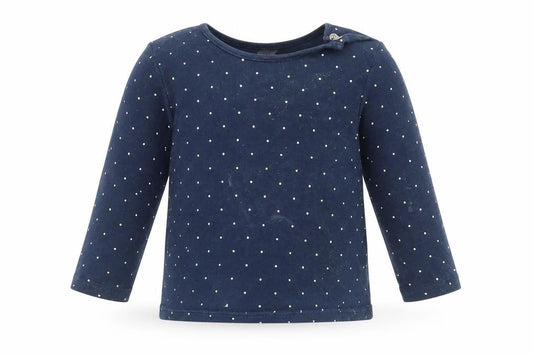 Front view of H&M boys’ blue polka dot jumper, size 12-18, months