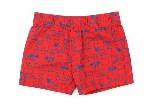 Front view of Mr Men Red Cropped Trousers, size 6-9, Months