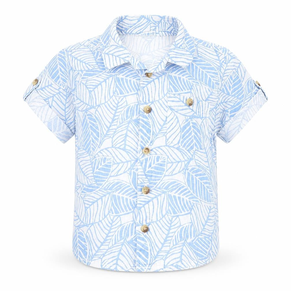 Front view of Preworn Baby Blue Floral Basic Button-Up, size 12, Months