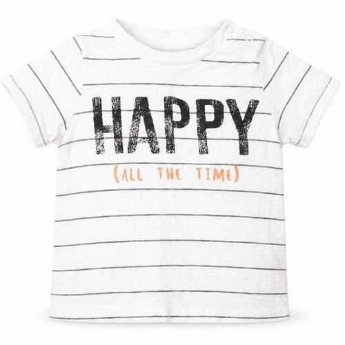 fred flo Baby White Striped  Basic T-Shirt Size 9-12 Months  - happy